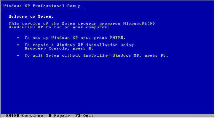 Welcome to Windows XP Setup screenshot