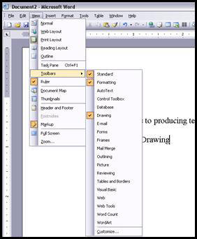 Drawing toolbar menu choice