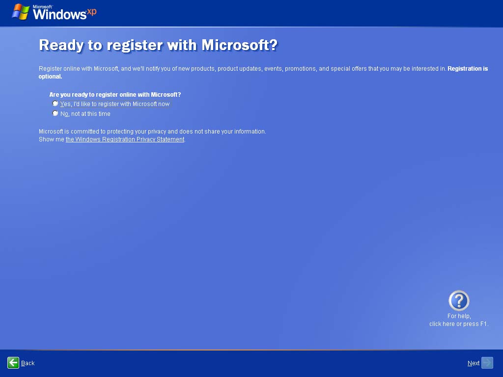 Registering Windows screenshot